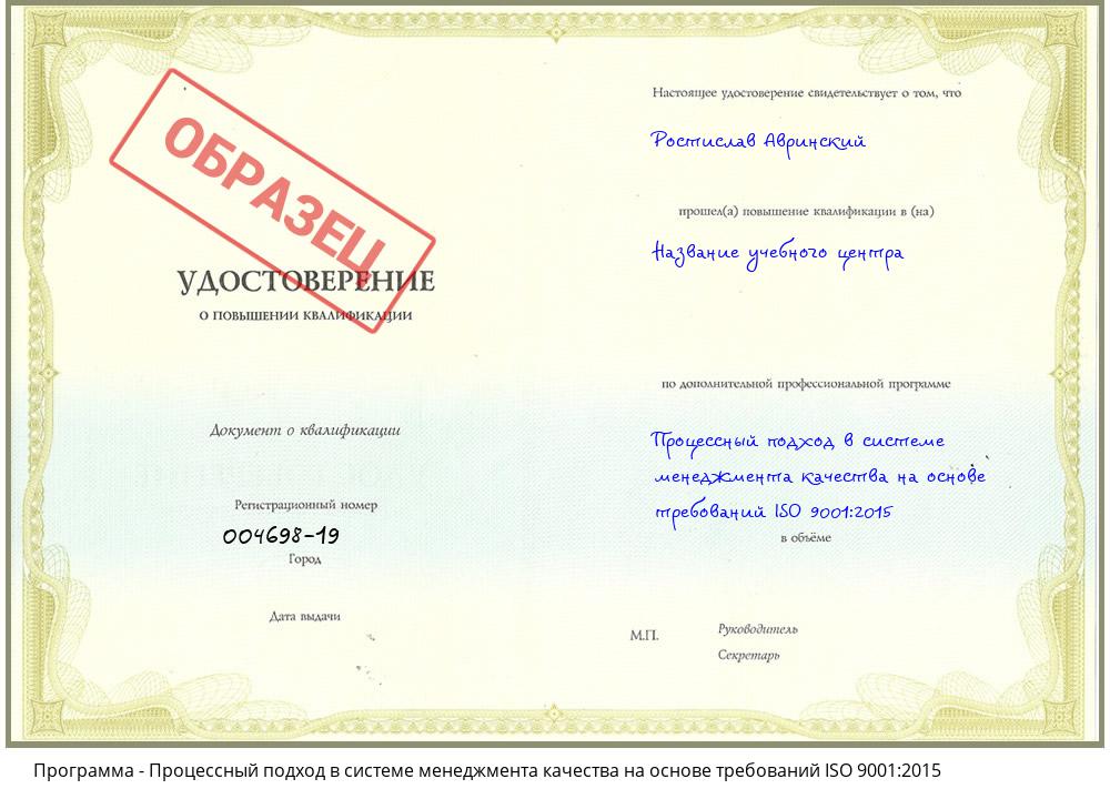 Процессный подход в системе менеджмента качества на основе требований ISO 9001:2015 Нижний Новгород