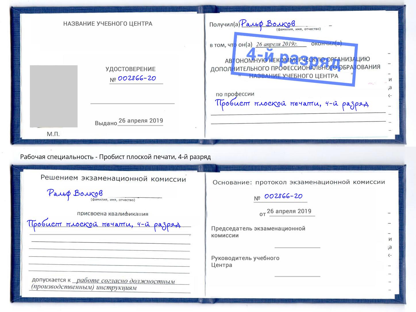 корочка 4-й разряд Пробист плоской печати Нижний Новгород