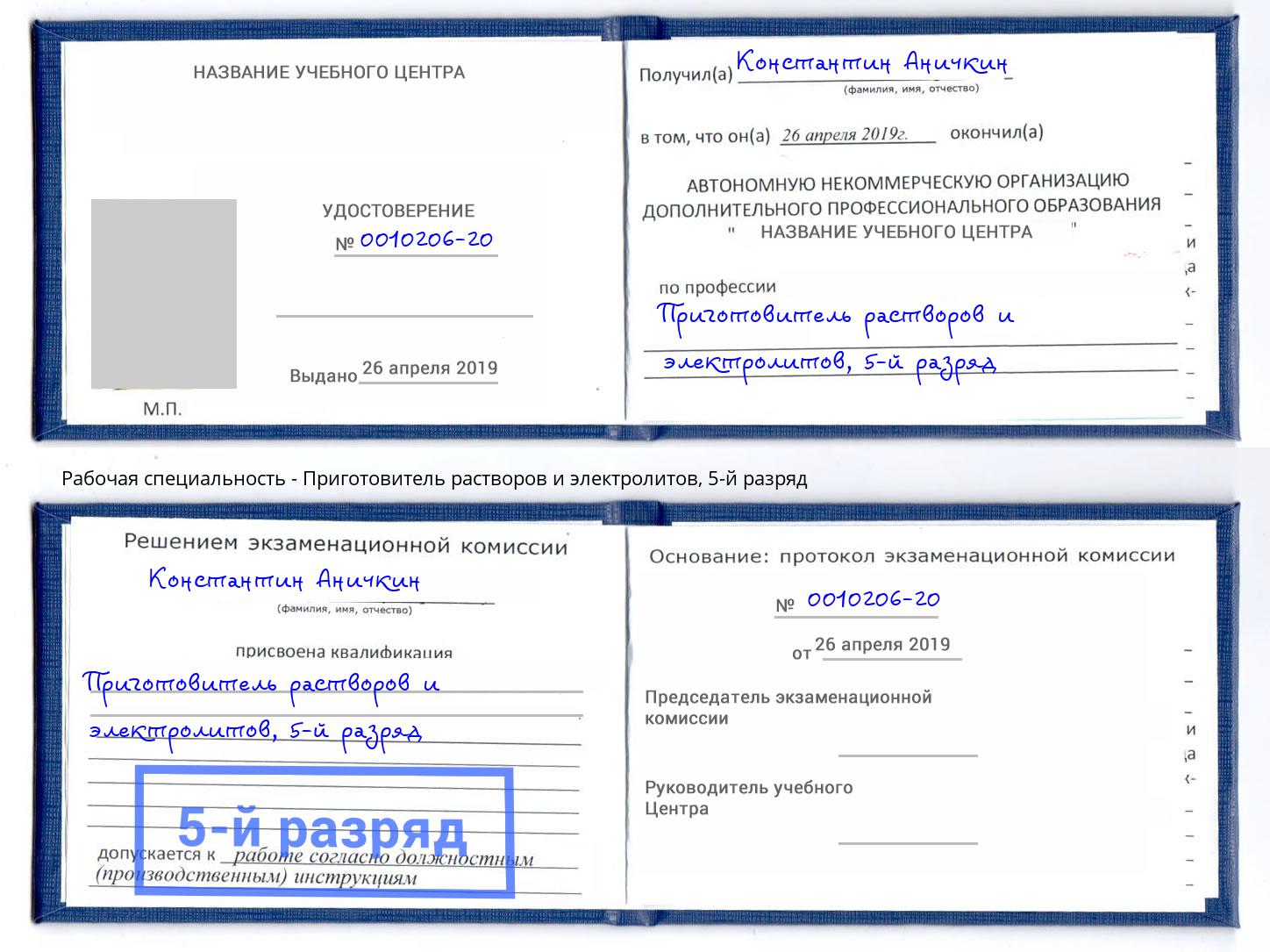корочка 5-й разряд Приготовитель растворов и электролитов Нижний Новгород