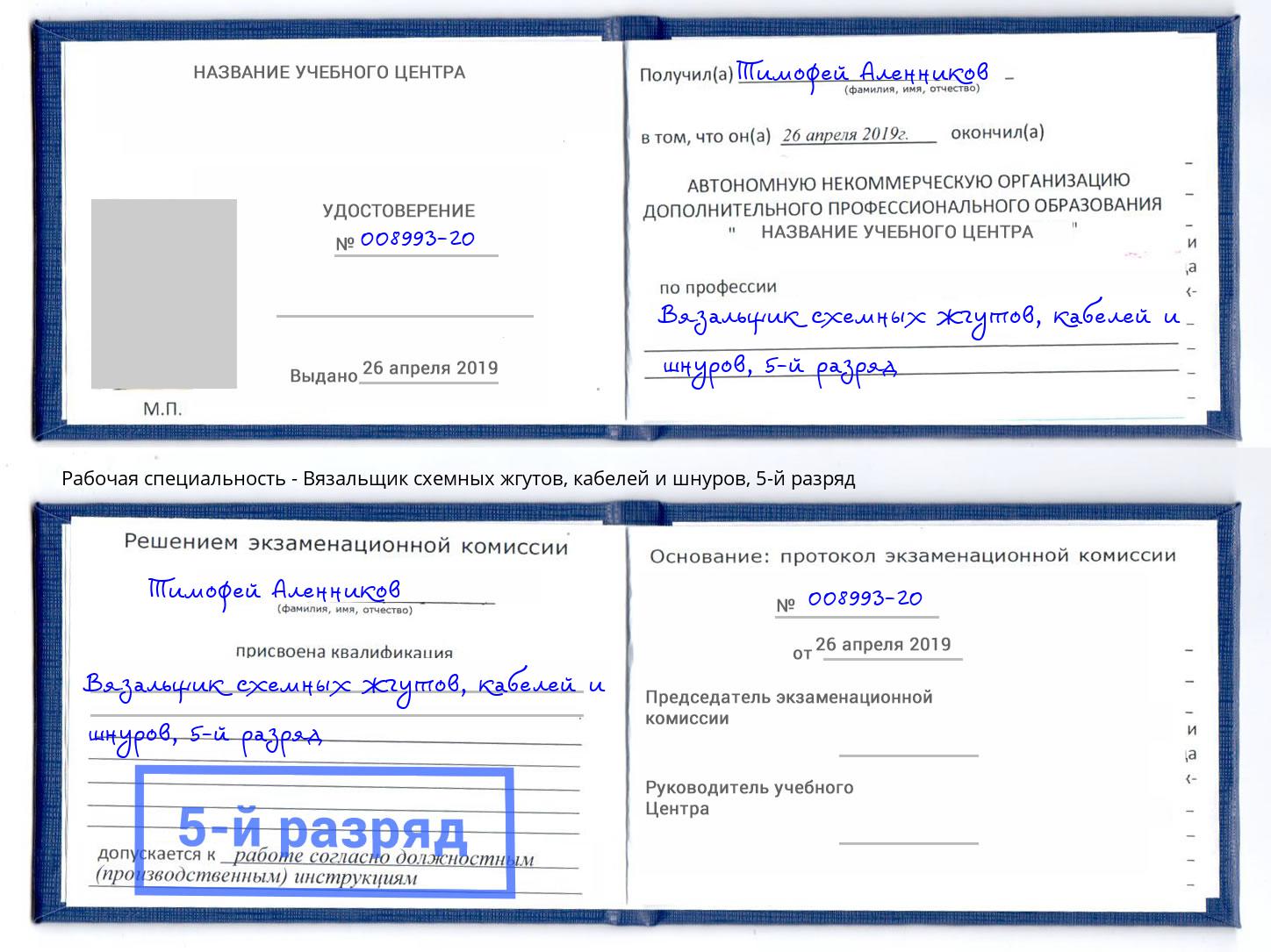 корочка 5-й разряд Вязальщик схемных жгутов, кабелей и шнуров Нижний Новгород