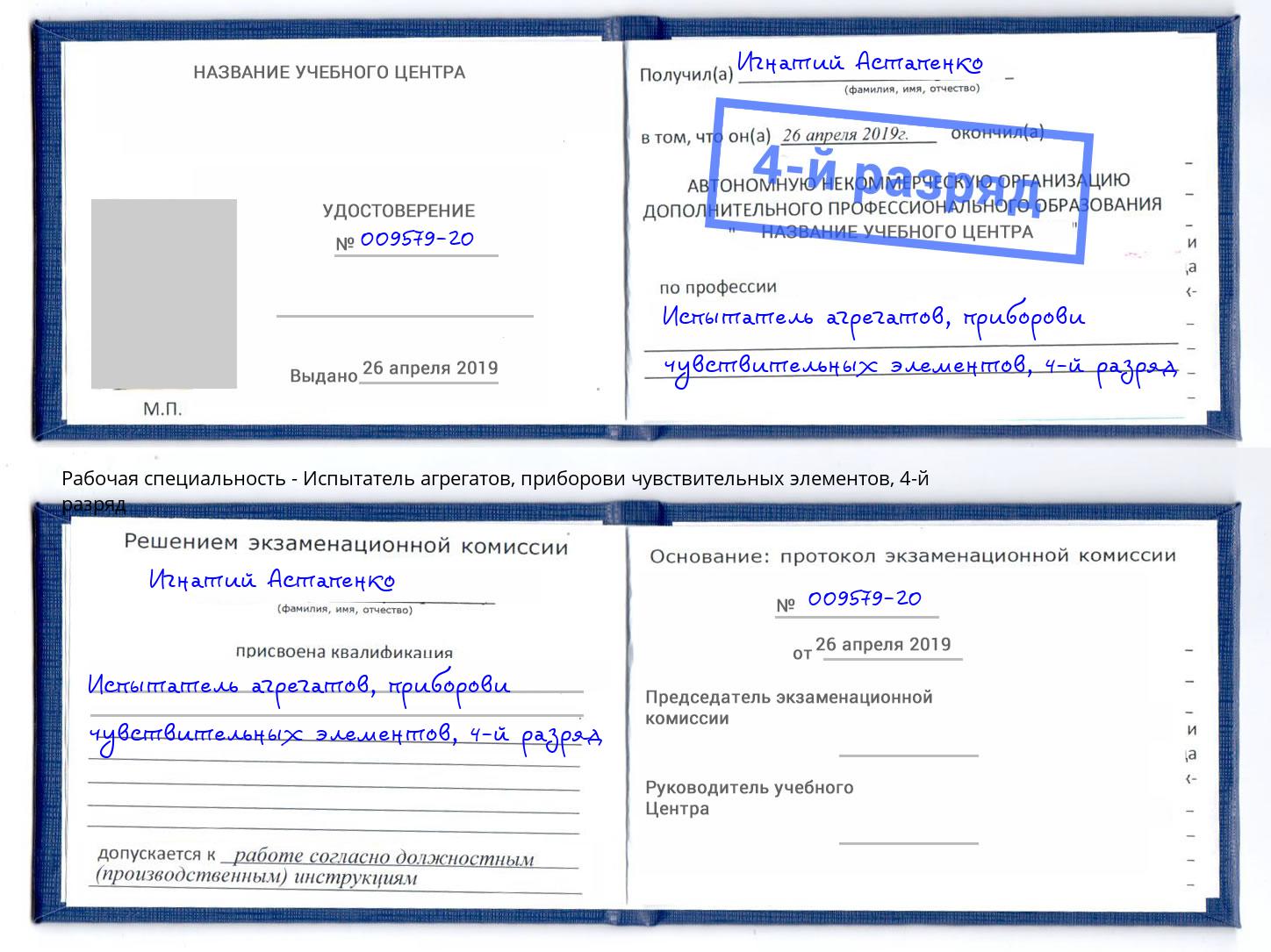 корочка 4-й разряд Испытатель агрегатов, приборови чувствительных элементов Нижний Новгород