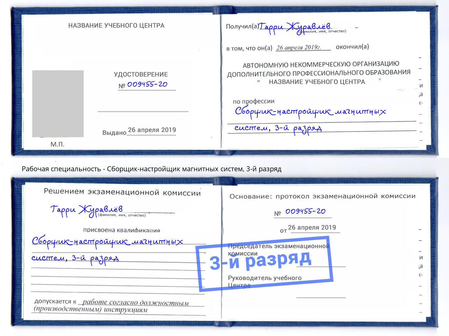корочка 3-й разряд Сборщик-настройщик магнитных систем Нижний Новгород