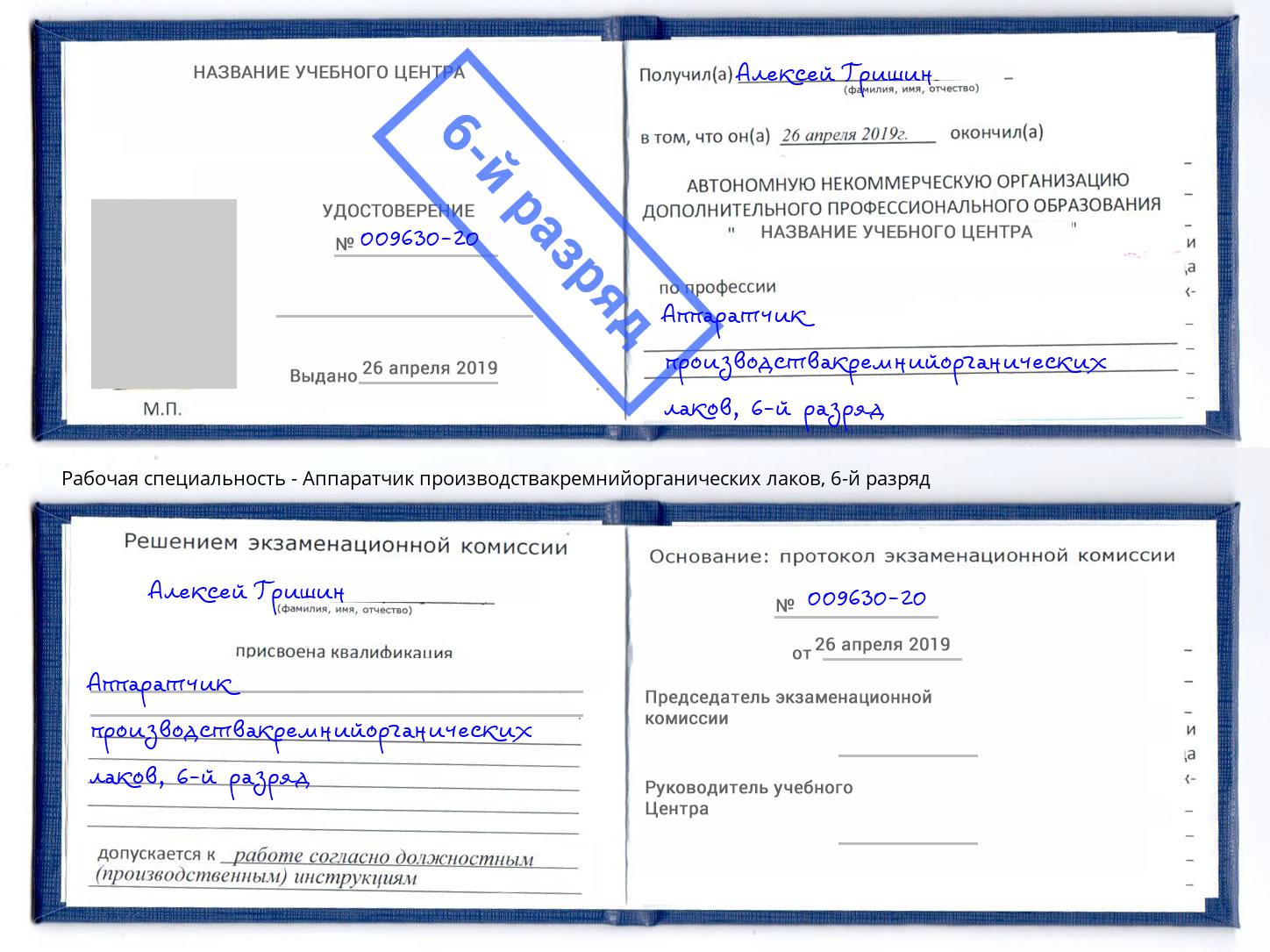 корочка 6-й разряд Аппаратчик производствакремнийорганических лаков Нижний Новгород