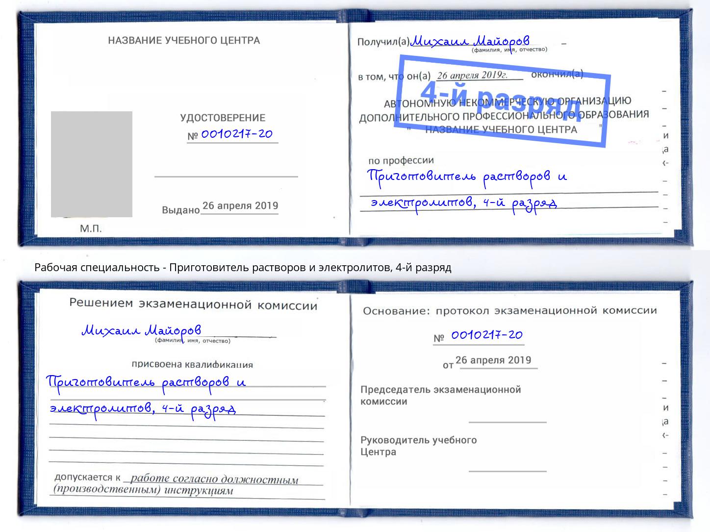 корочка 4-й разряд Приготовитель растворов и электролитов Нижний Новгород