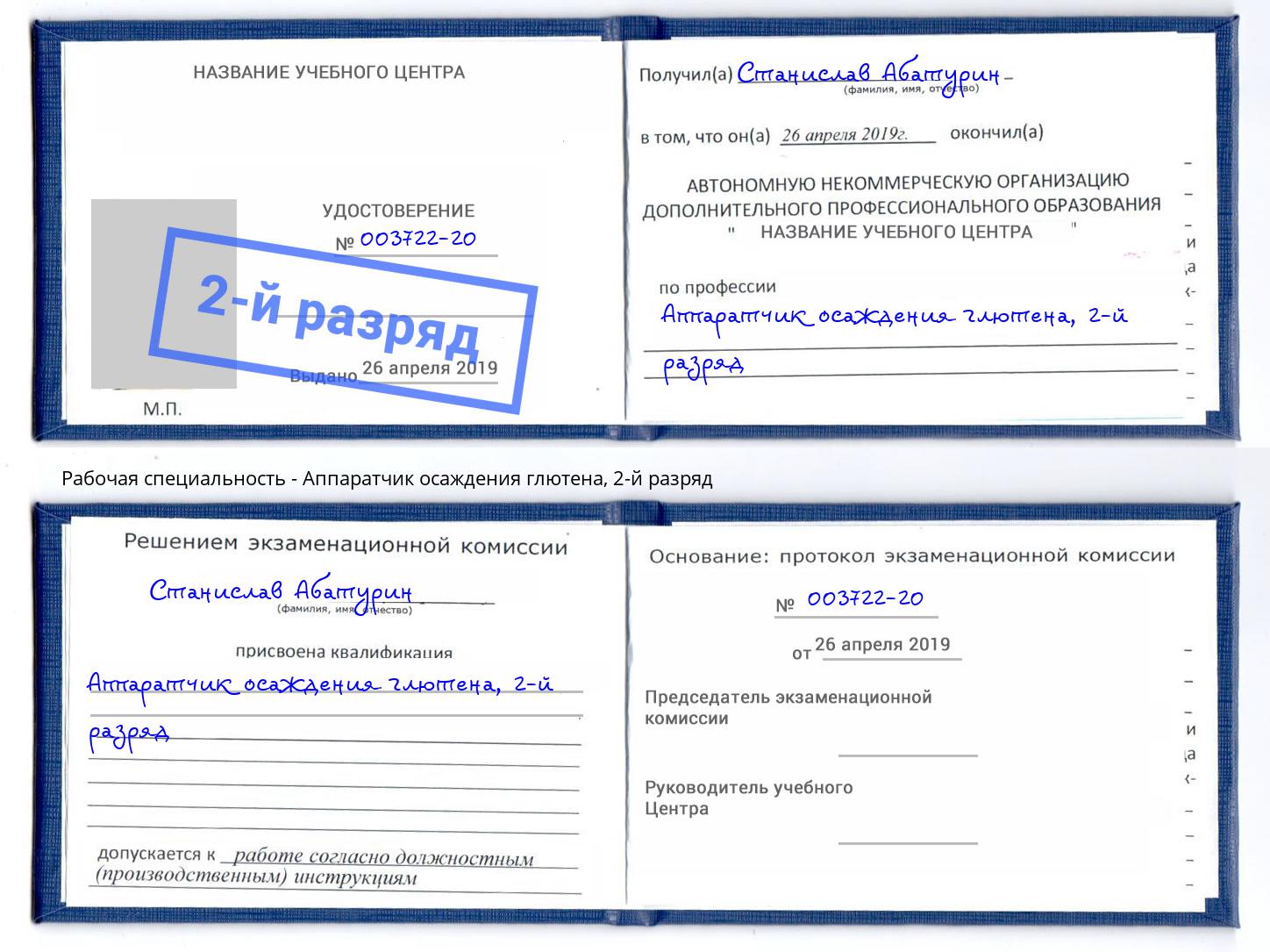 корочка 2-й разряд Аппаратчик осаждения глютена Нижний Новгород