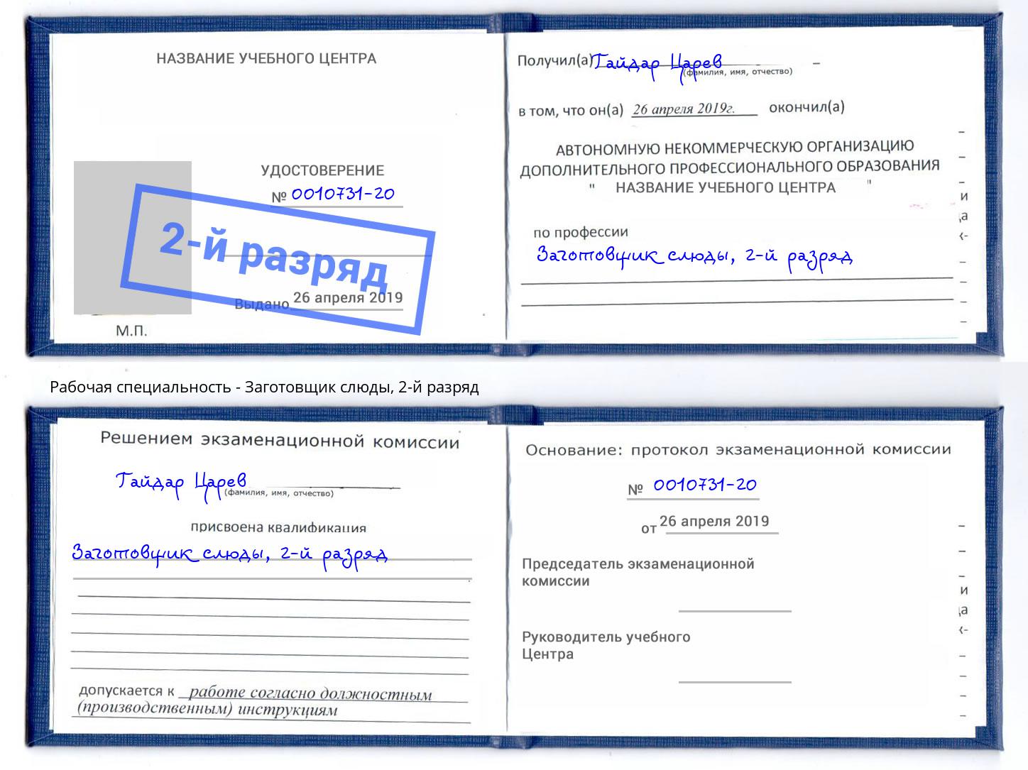 корочка 2-й разряд Заготовщик слюды Нижний Новгород