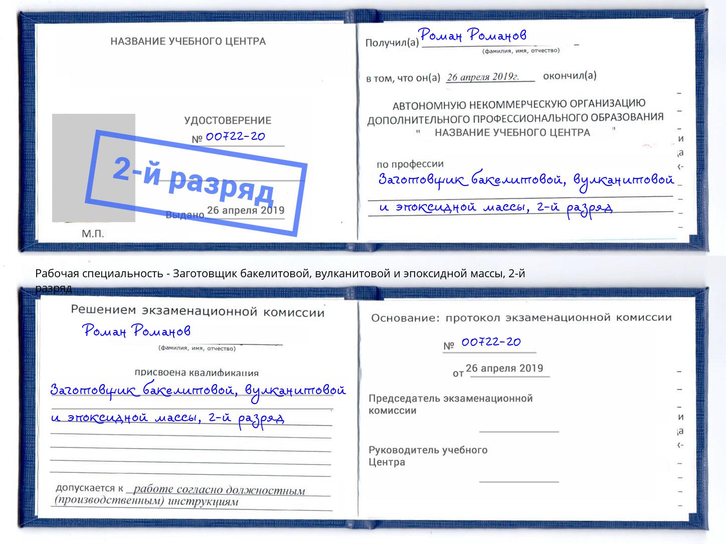 корочка 2-й разряд Заготовщик бакелитовой, вулканитовой и эпоксидной массы Нижний Новгород