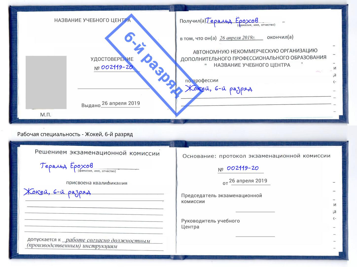 корочка 6-й разряд Жокей Нижний Новгород