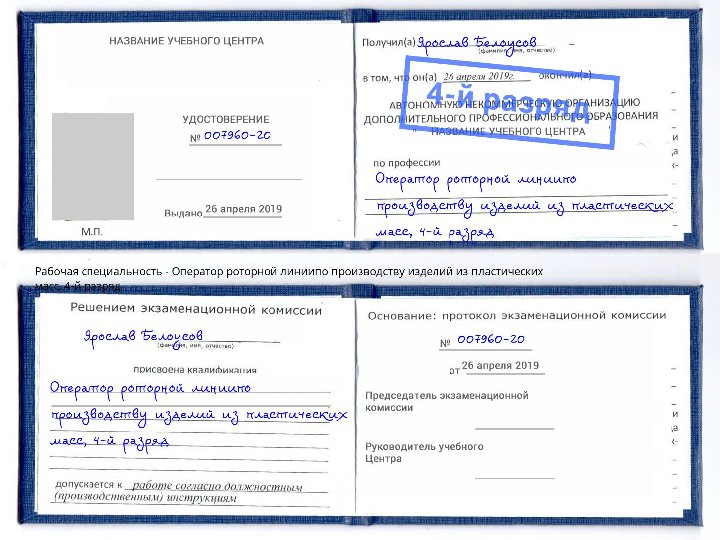 корочка 4-й разряд Оператор роторной линиипо производству изделий из пластических масс Нижний Новгород