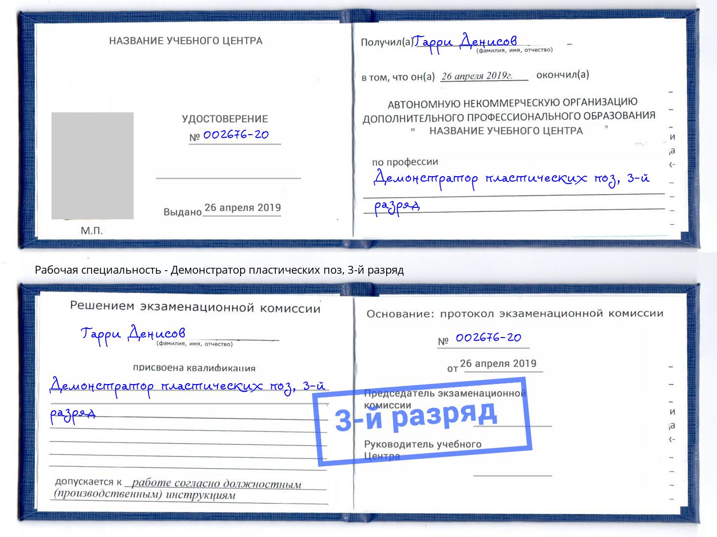 корочка 3-й разряд Демонстратор пластических поз Нижний Новгород