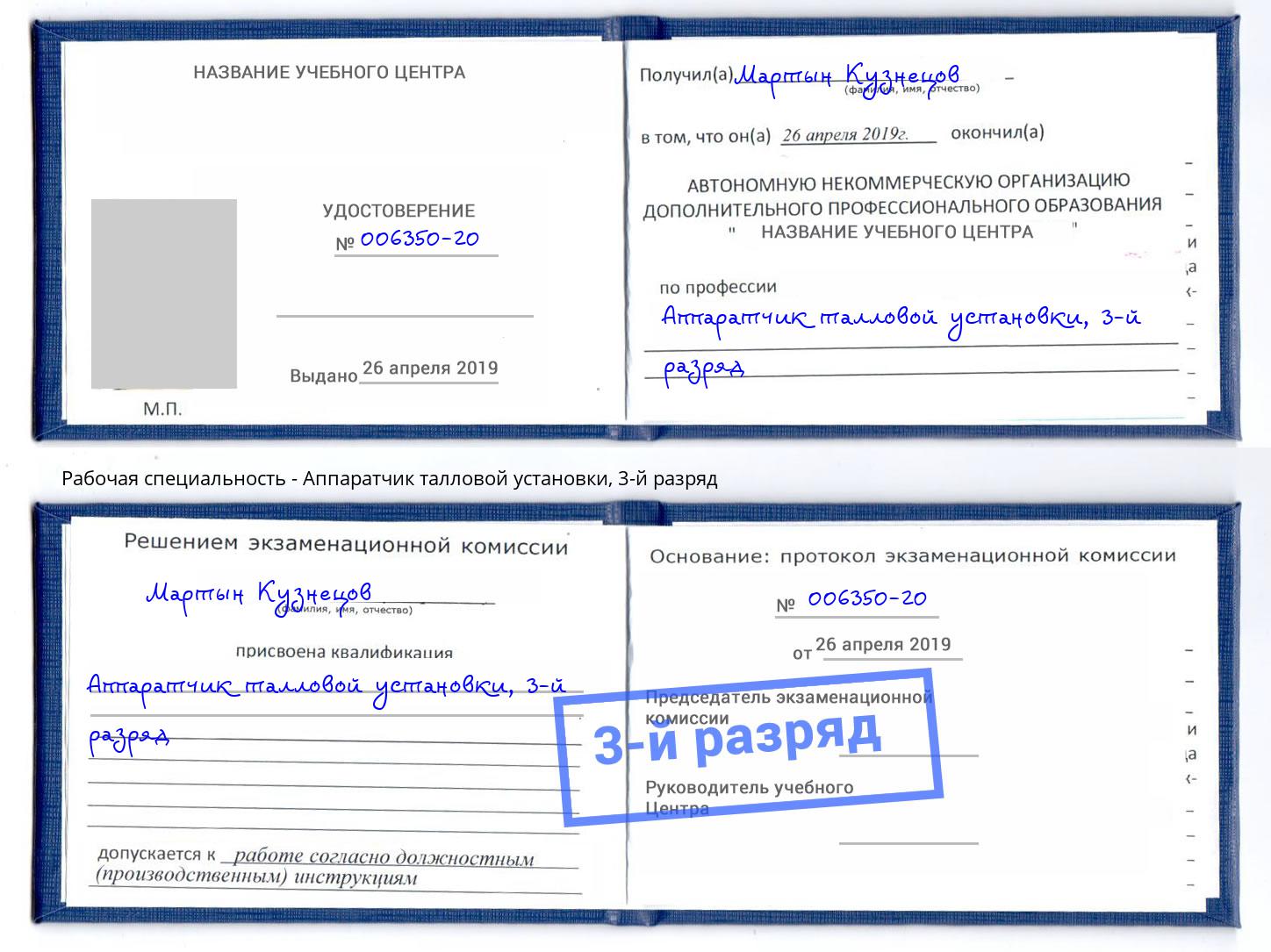 корочка 3-й разряд Аппаратчик талловой установки Нижний Новгород