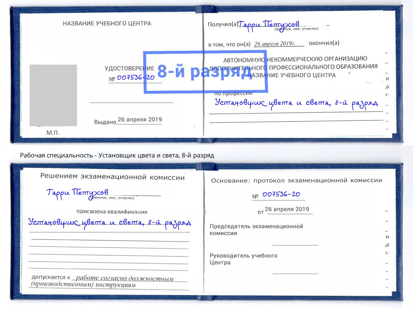 корочка 8-й разряд Установщик цвета и света Нижний Новгород