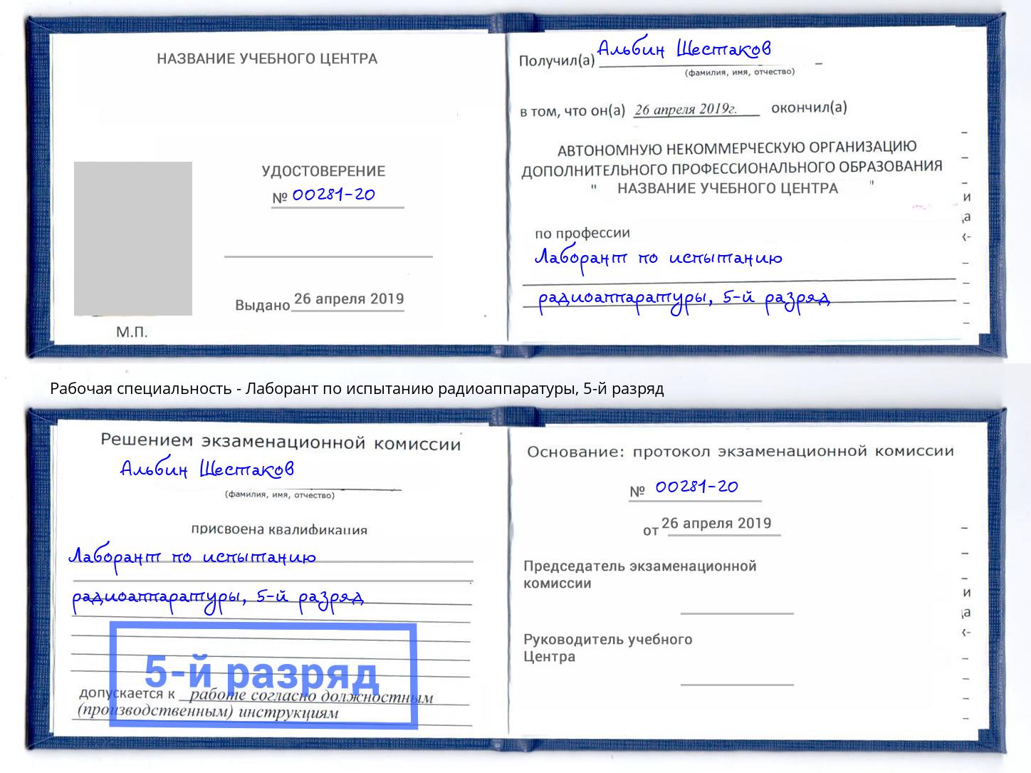 корочка 5-й разряд Лаборант по испытанию радиоаппаратуры Нижний Новгород