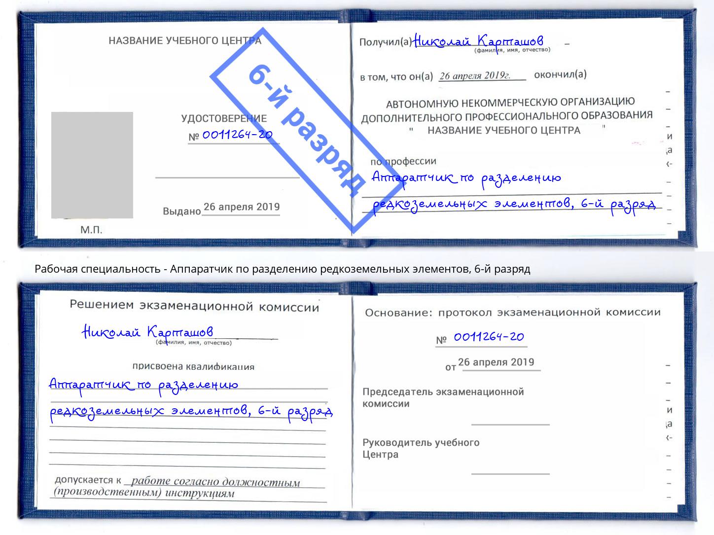 корочка 6-й разряд Аппаратчик по разделению редкоземельных элементов Нижний Новгород