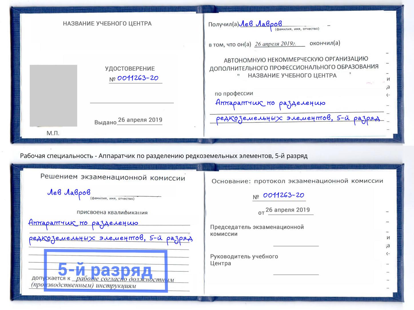 корочка 5-й разряд Аппаратчик по разделению редкоземельных элементов Нижний Новгород